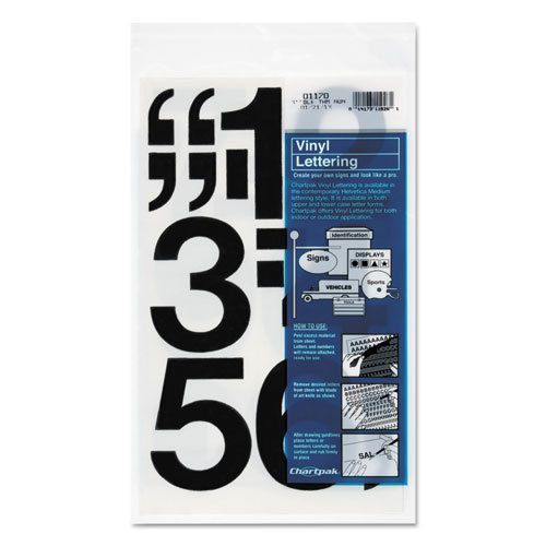 Press-On Vinyl Numbers, Self Adhesive, Black, 3&#034;h, 10/Pack