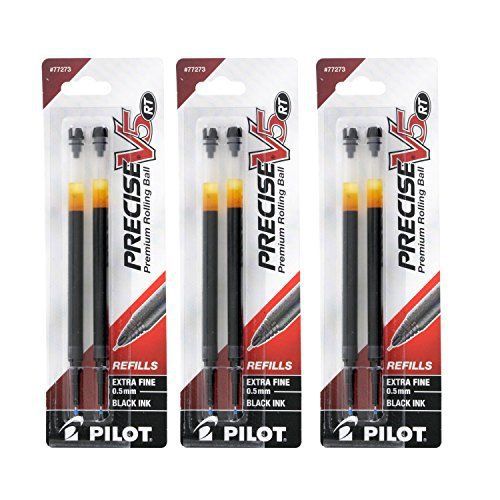 Pilot Precise V5 RT Retractable RB Pen Refill, 0.5mm, xF Point, Black, Pk of 6