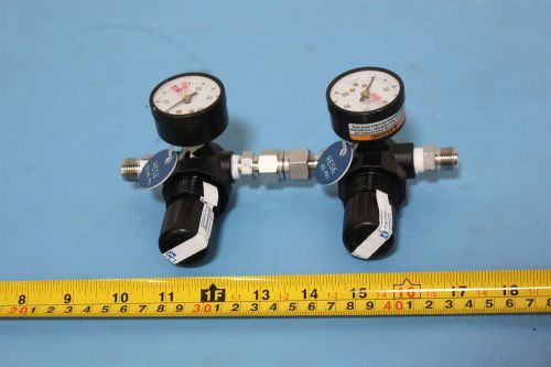 Lot of 2 norgren pressure regulator with gauge r07-200-rnka w/swagelok fittings for sale