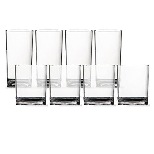 US Acrylic, LLC 8pc Clarus Tritan Unbreakable Plastic Tumblers, four 14oz rocks