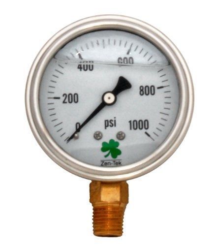 Zenport LPG1000 Zen-Tek Glycerin Liquid Filled Pressure Gauge, 1000 PSI, Box of