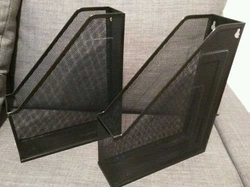 Lot x 2 Black mesh magazine file document letter holder tray rack wall mountable