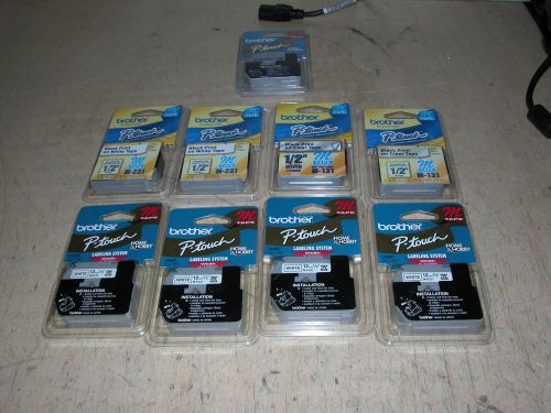 Mix lot of 9 Brother M131, M-231, M-K231, M931, 12 mm, 1/2&#034; P-Touch Label Tape