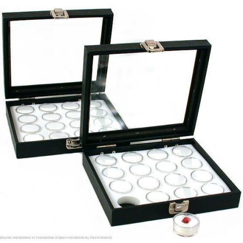 32 Gem Jars White Display Tray Glass Lid Travel Case