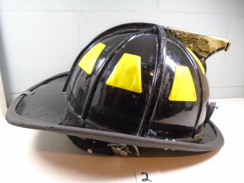 Cairns 1010 Fire Helmet Complete Black Traditional Eagle Front Holder Good Cond2