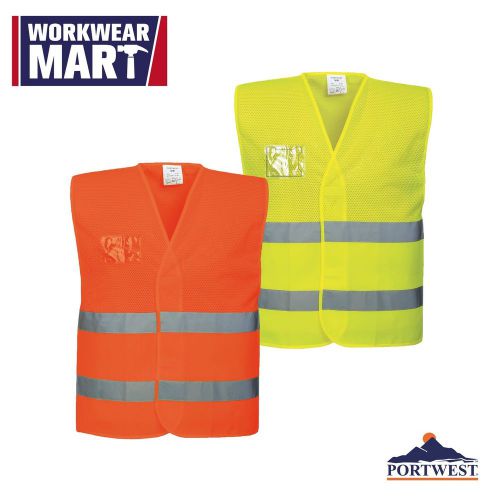 Portwest hi vis mesh $6 safety vest velcro ansi class 1 breathable id window for sale