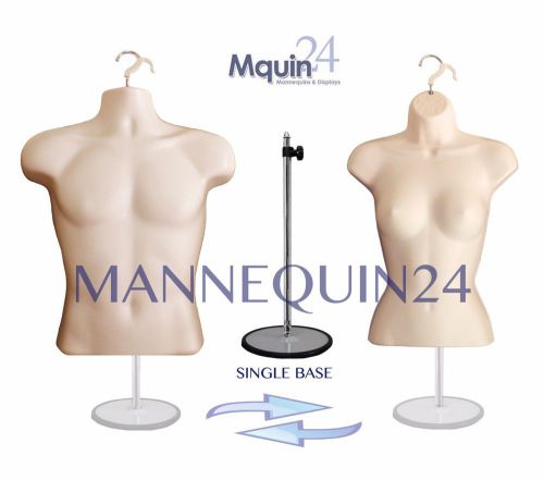 2 MANNEQUINS: 1 STAND 2 HANGERS MALE &amp; FEMALE FLESH DRESS TORSO BODY FORMS