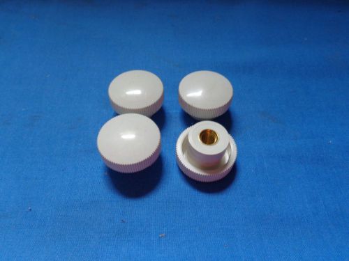 LOT OF 4 WHITE PLASTIC 1&#034;  KNOBS twist turn hand pull knob threaded  1/4&#034; - 14