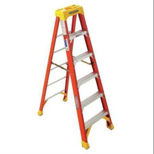 Werner 6206 stepladder, fiberglass, 6 ft. h, 300 lb cap antislip tread five step for sale