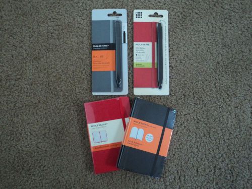 Moleskine Lot w/ Two Ruled Notebooks, Click Pencil &amp; Click Ballpen, NIB