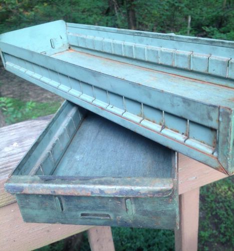 2 GREEN METAL FILE BOX DRAWERS-Tool Parts Sorter-Reclaimed Industrial Salvage