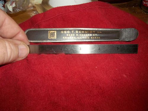 G T SCHMIDT MARKING TOOLS &amp; MACHINES 6&#034; STEEL RULER &amp; CASE CHICAGO IL NICE