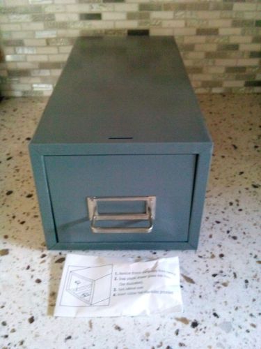 4&#034;x6&#034; Vintage Steel Gray Lit-Ning Metal File Cabinet 6 1/8x7.5x16&#034; 1 Drawer