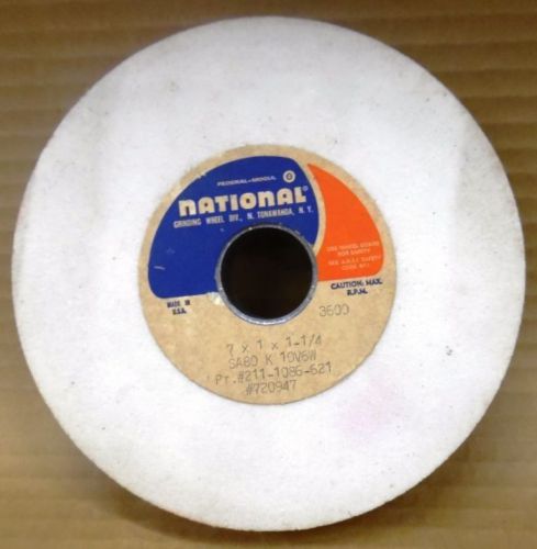 NATIONAL GRINDING WHEEL SA80 K 10V6W, 7&#034; X 1&#034; X 1-1/4&#034; RPM 3600