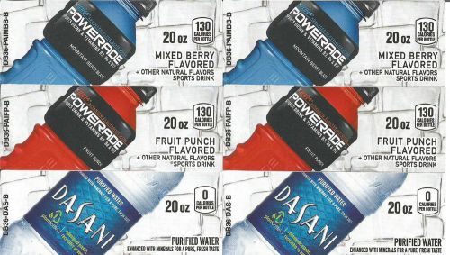 Vending Machine Label (6) Dasani PowerAde 20oz Bottle Tag Coca Cola