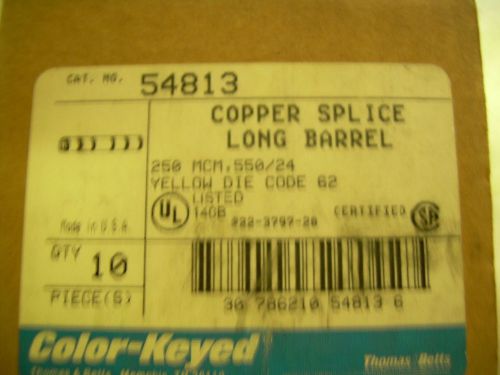 THOMAS &amp; BETTS 54813 Copper Splice,Long Barrel,Yellow,250AWG  BOX OF 10pcs