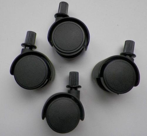 SWIVEL CASTERS SET OF 4 With Ridged Stem  BLACK 1 1/8&#034; Nylon Twin Wheels