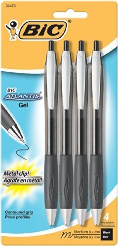 Bic atlantis gel, medium point (0.7 mm), black, 4-count for sale