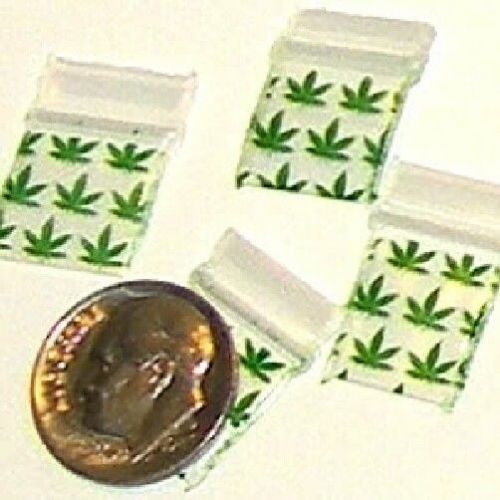 Green Leaves baggies 0.5 x 0.5&#034; Apple reclosable mini ziplock bags 100 200 500