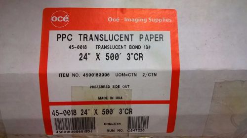Two rolls:  Oce 18# Translucent Bond Plotter Paper 24&#034; x 500&#039;, 3&#034;CR