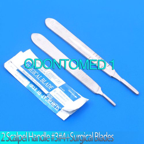 2 assorted scalpel knife handles #3 #4 +50 surgical carbon steel blades #15 #22 for sale