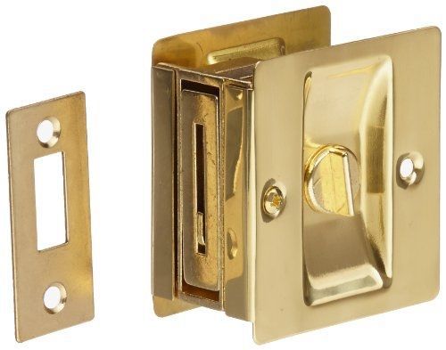 Rockwood 891.3 Brass Pocket Door Privacy Latch, 2-1/2&#034; Width x 2-3/4&#034; Height,