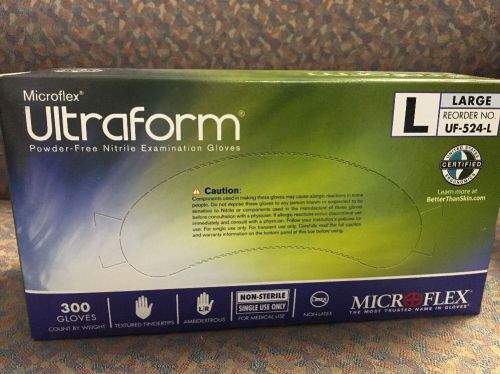 Microflex UF-524-L Nitrile Exam Gloves Powder-Free Sz Large - NEW - 300 pcs