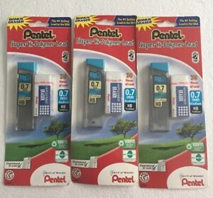 90 Pentel Super Hi-Polymer Leads, 0.7mm, HB, 30 Leads Per Tube, 3-Packs