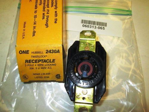 Hubbell Twist Lock 2430A 20 amp 480vac 3 p4 w NEMA L16-20R New old stock