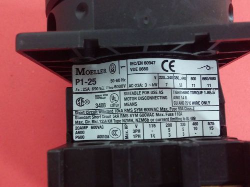 Moeller motor disconnect p1-25 for sale