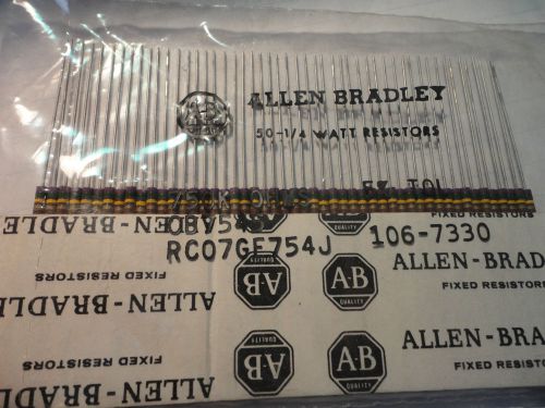 NOS 50PCS ALLEN BRADLEY 750K-1/4W-5% RC07GF754J 1/4 watt CARBON COMP. RESISTOR