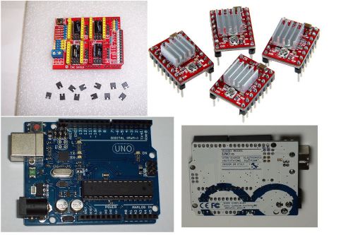 UNO R3 &amp; NEW ASSEMBLED CNC SHIELD BRD.V3 &amp; 4PCS A4988 DRIVERS &amp; HT-SINKS USA !