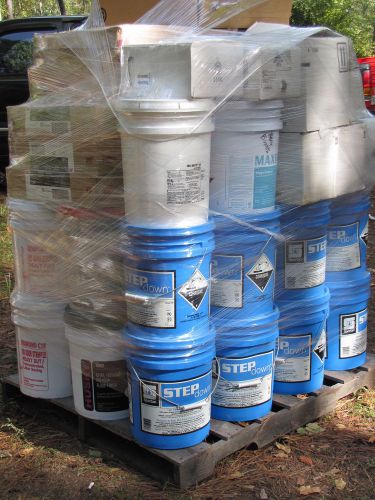 Huge lot ~ spartan floor wax polish stripper finish 5 gal buckets + buffer pads for sale