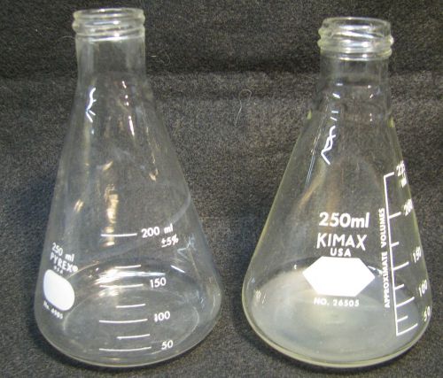 Erlenmeyer 250 mL Pyrex 4985 &amp; Kilmax 26500  Flask Lot