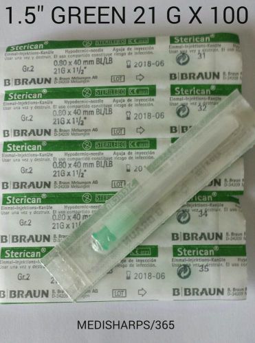 100 X STERILE HYPODERMIC SYRINGE NEEDLES (GREEN 21G 1.5&#034;)