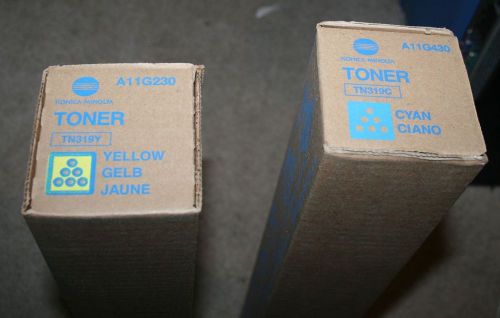 Konica Minolta TN319 toner lot of 2 tn319c cyan tn319y yellow bizhub 360