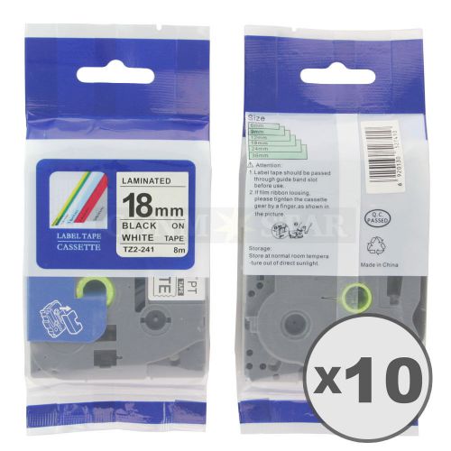 10pk White on Black Tape Label for Brother P-Touch TZ TZe 241 18mm 3/4&#034; 26.2ft