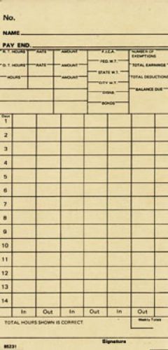 Time Card Amano Ex 6000 Bi-Weekly Single Sided Timecard 85231 Box of 1000