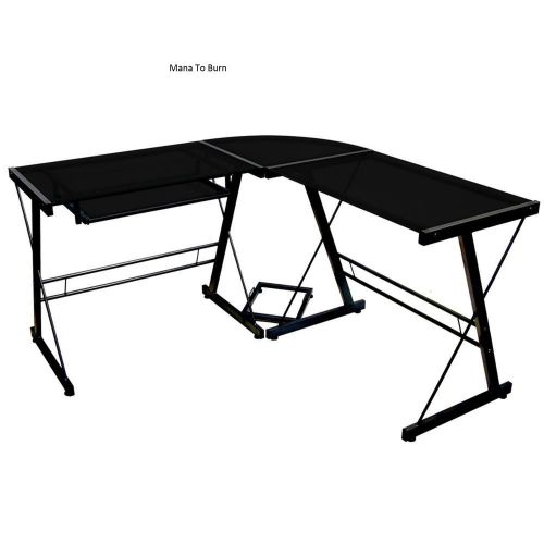 Walker Edison Soreno 3-Piece Corner Desk, Black with Black Glass