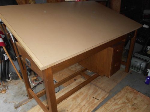 MID-CENTURY  HAMILTON SOLID OAK drafting Table 72X43.