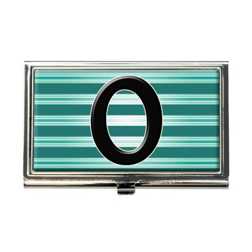 Letter O Initial Black Teal Stripes Business Credit Card Holder Case