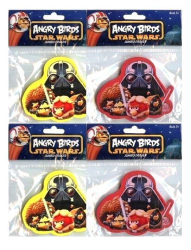 8 Pcs Of Angry Birds &amp; Star Wars Jumbo Size Erasers School Big Size Eraser New !