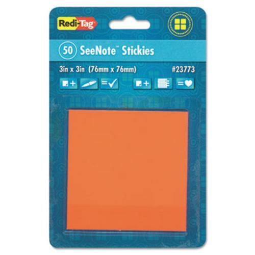 Redi-tag 23773 transparent film sticky notes, 3 x 3, neon orange, 12 50-sheet for sale