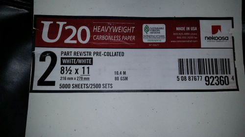 10,000 sheets 2 part Nekoosa U20 Heavyweight Carbonless Paper  (2 cases)