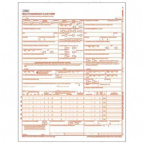 NEW Adams 1-Part Health Insurance Claim Form (ABFCMS1500L2)