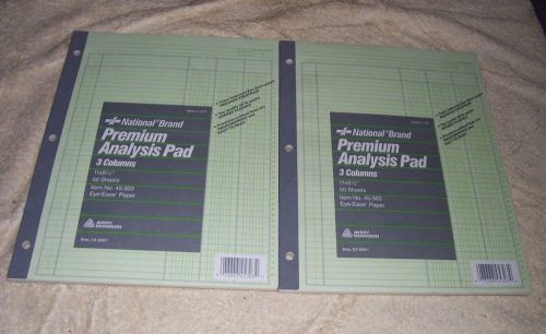 Lot of 2 50 Sheet Pads National Brand Premium 3 Column Analysis Pads 11x8 1/2&#034;