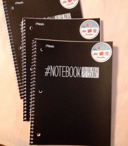 NEW set of 3  black Spiral  bound college ruled notebooks with COUPONS inside