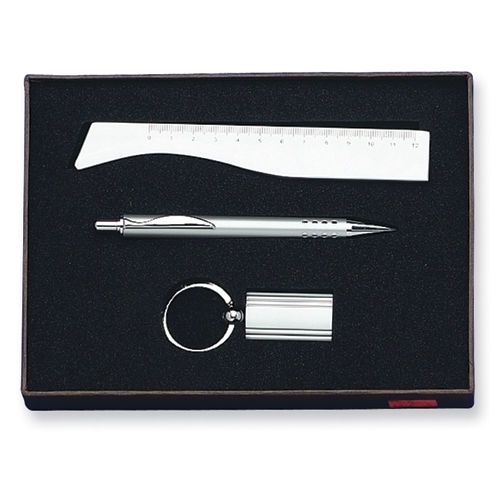 Silver-tone engravable ruler pen key ring gift set for sale