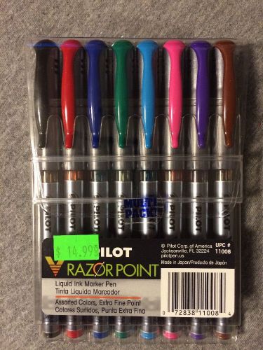 Pilot Razor Point Liquid Ink Marker Pen Extra Fine 8 Assorted Colors Multi Pack
