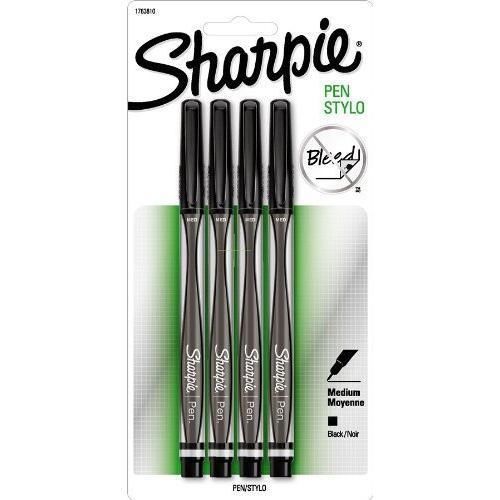 Sharpie Pen Medium Point Pen, 4 Black Ink Pens (1763810) New